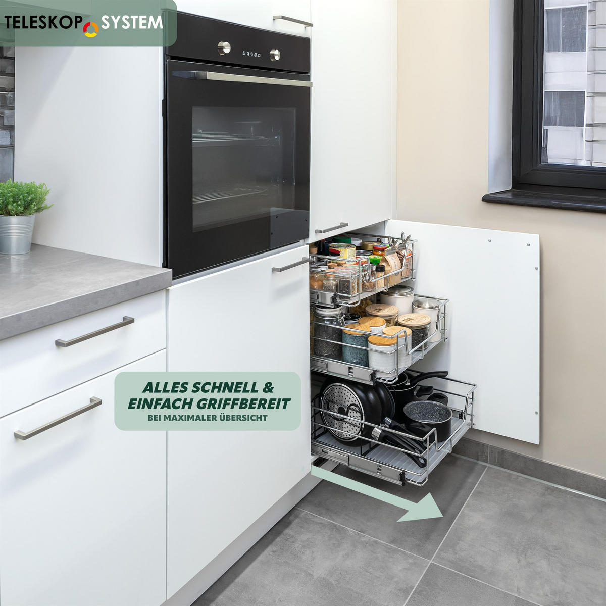 TELESKOPSCHUBLADE 60 cm, silber, Metall - Chromfarben, Metall (57/14/44cm) - bremermann