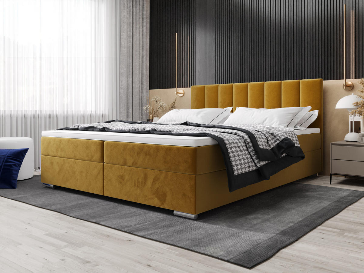 BOXBETT ZILANO 2 mit Matratze H3 und Topper 160x200 Itaka 33 - Orange, Holz/Textil (160/200cm) - Bedante