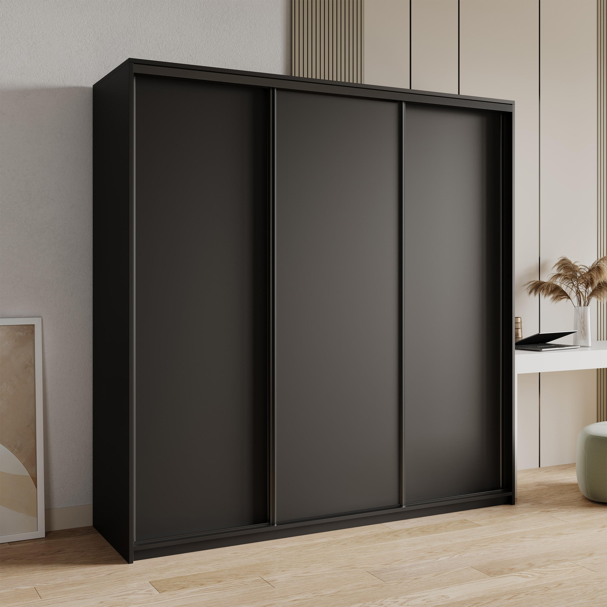 SCHWEBETÜRENSCHRANK NISSE 200/205/60 cm 3-türig Schwarz - Schwarz, Holzwerkstoff (200/205/60cm) - MASSENO