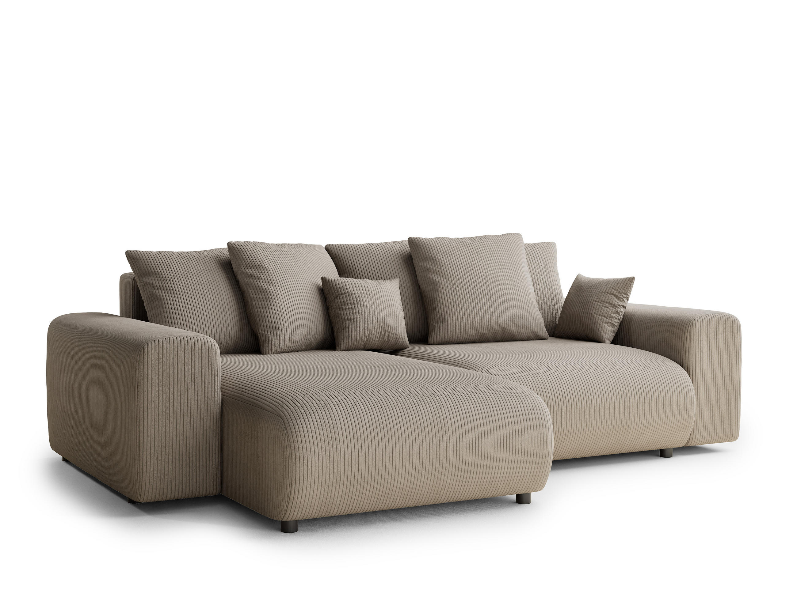 ECKSOFA MIT SCHLAFFUNKTION Solo Beige Samtstoff - Beige/Schwarz, Holz/Holzwerkstoff (255/168cm) - Maison de Reve