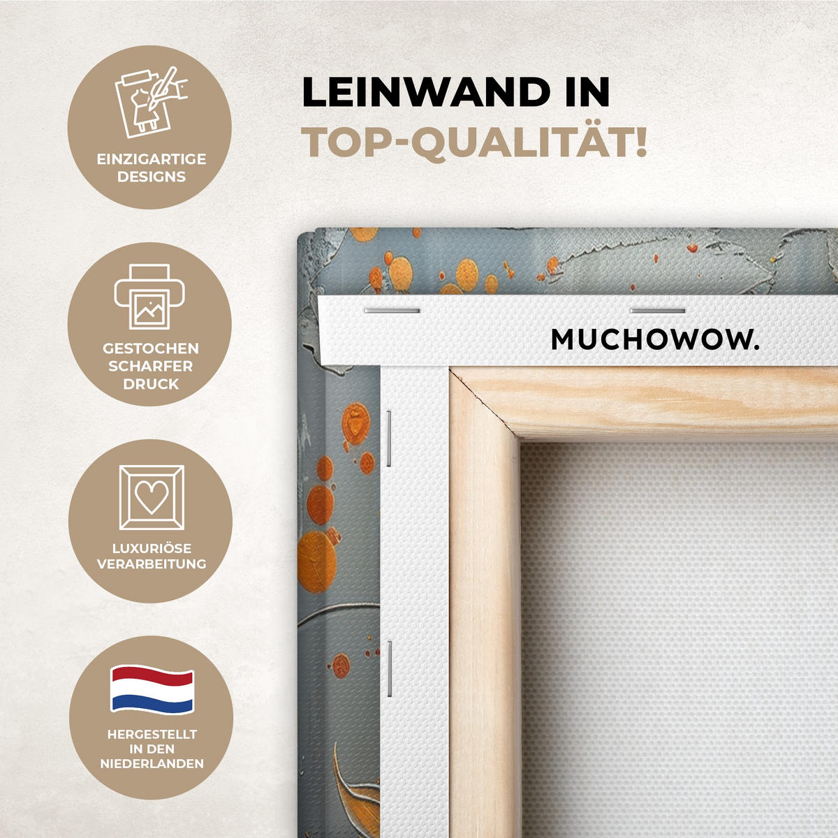 LEINWANDBILD 3er Set Blume - Gold - Abstrakt - Farbe 60x40 cm - Creme, Textil (60/40cm) - MuchoWow