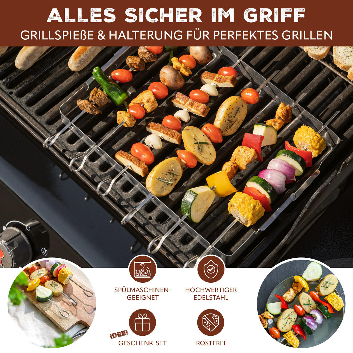 GRILLSPIESSE 6-er-Set, silber, Edelstahl - Edelstahlfarben, Metall (36.7/15/3cm) - bremermann