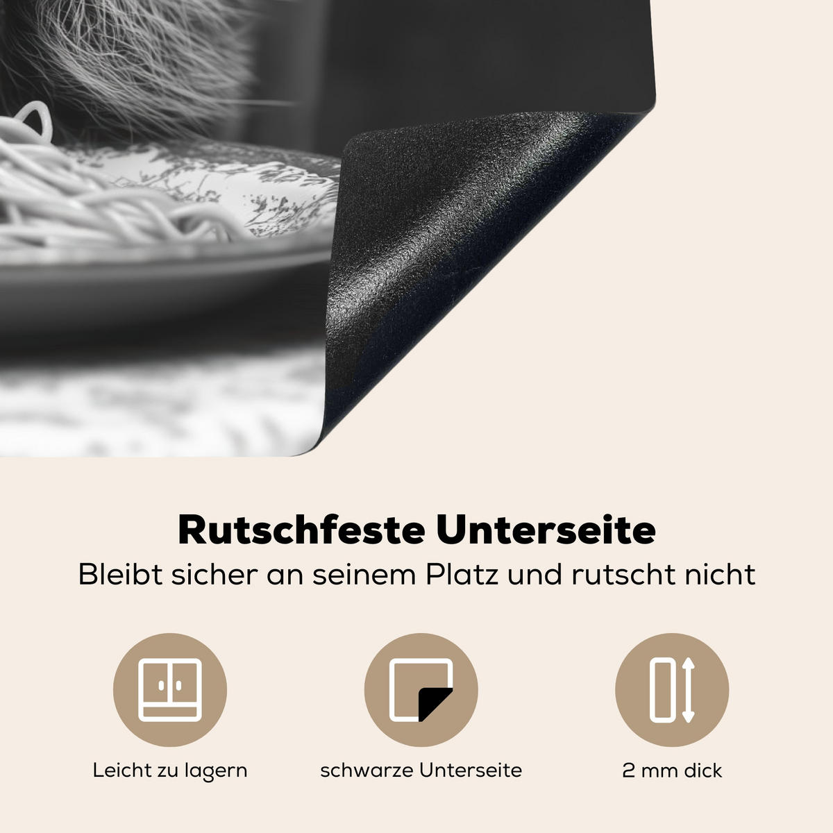 HERDABDECKPLATTE Waschbär - Niedlich - Pasta - Tischtuch - Schwarz - Weiß Induktionsmatte 77x59 cm - Grau, Kunststoff (77/59/0.2cm) - MuchoWow