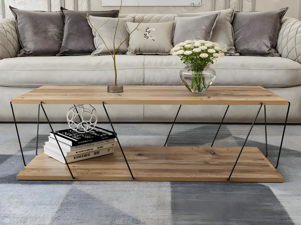 COUCHTISCH - Naturfarben & Schwarz - DELORY - Naturfarben, Holz (120/50/30cm) - Vente-Unique