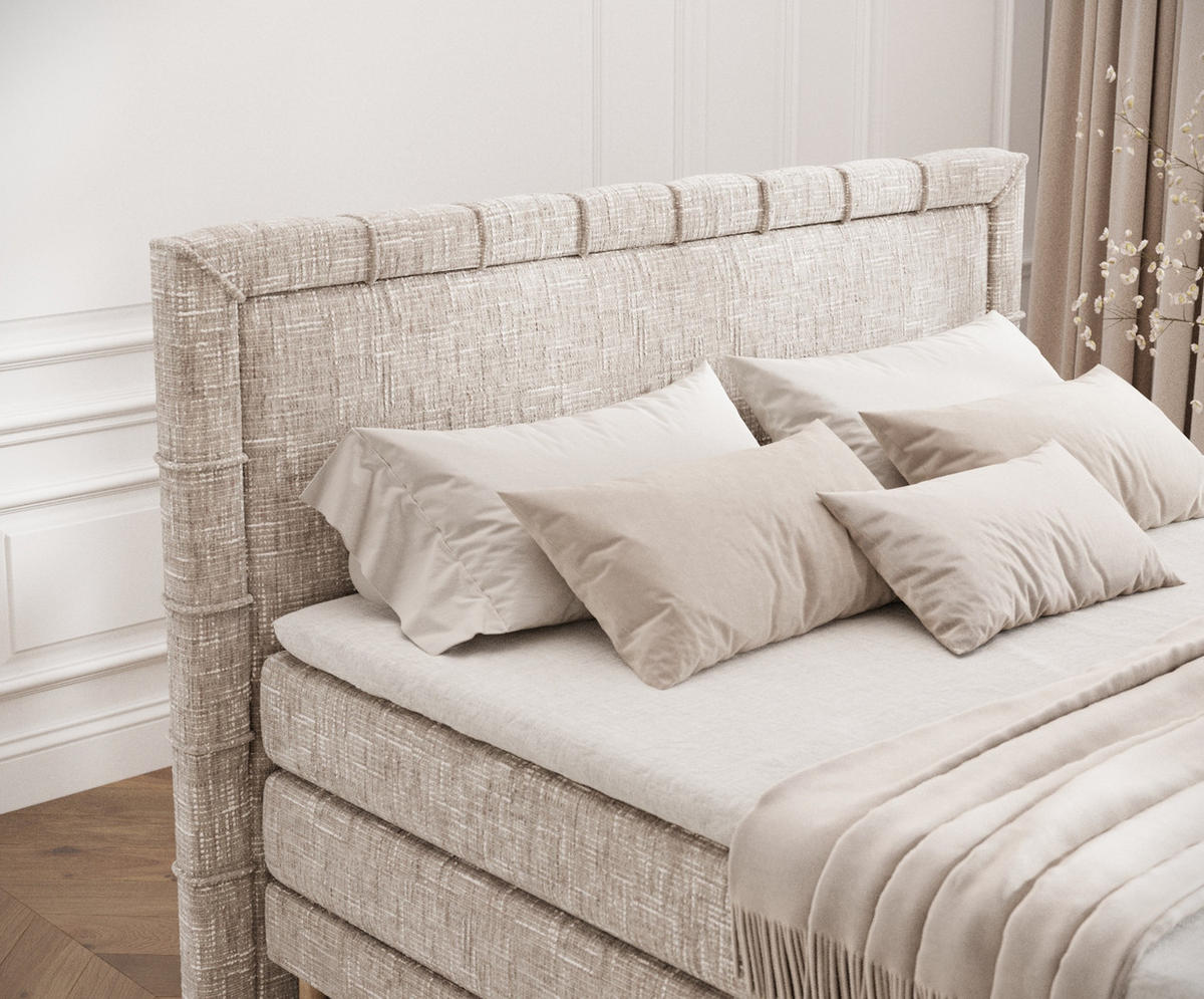 BOXSPRINGBETT Rimini Creme 200/200 cm mit Matratze und Topper - Creme/Naturfarben, Holz/Holzwerkstoff (200/200cm) - Maison de Reve