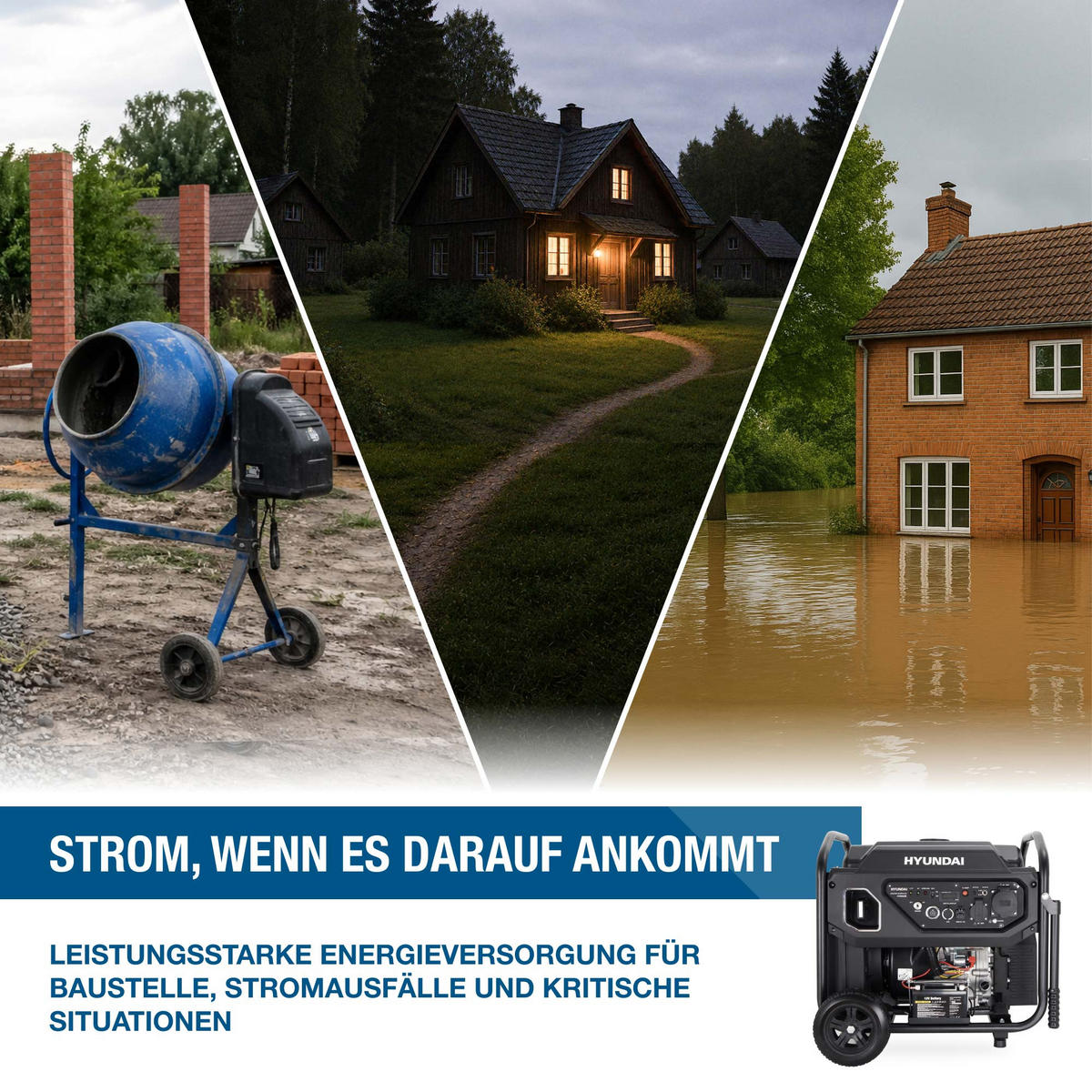 INVERTER-GENERATOR HY8000iE (8.0 kW, E-START, 2 x 230V, ECO-Modus) - Schwarz, Metall (63.5/52.5/56.8cm) - HYUNDAI