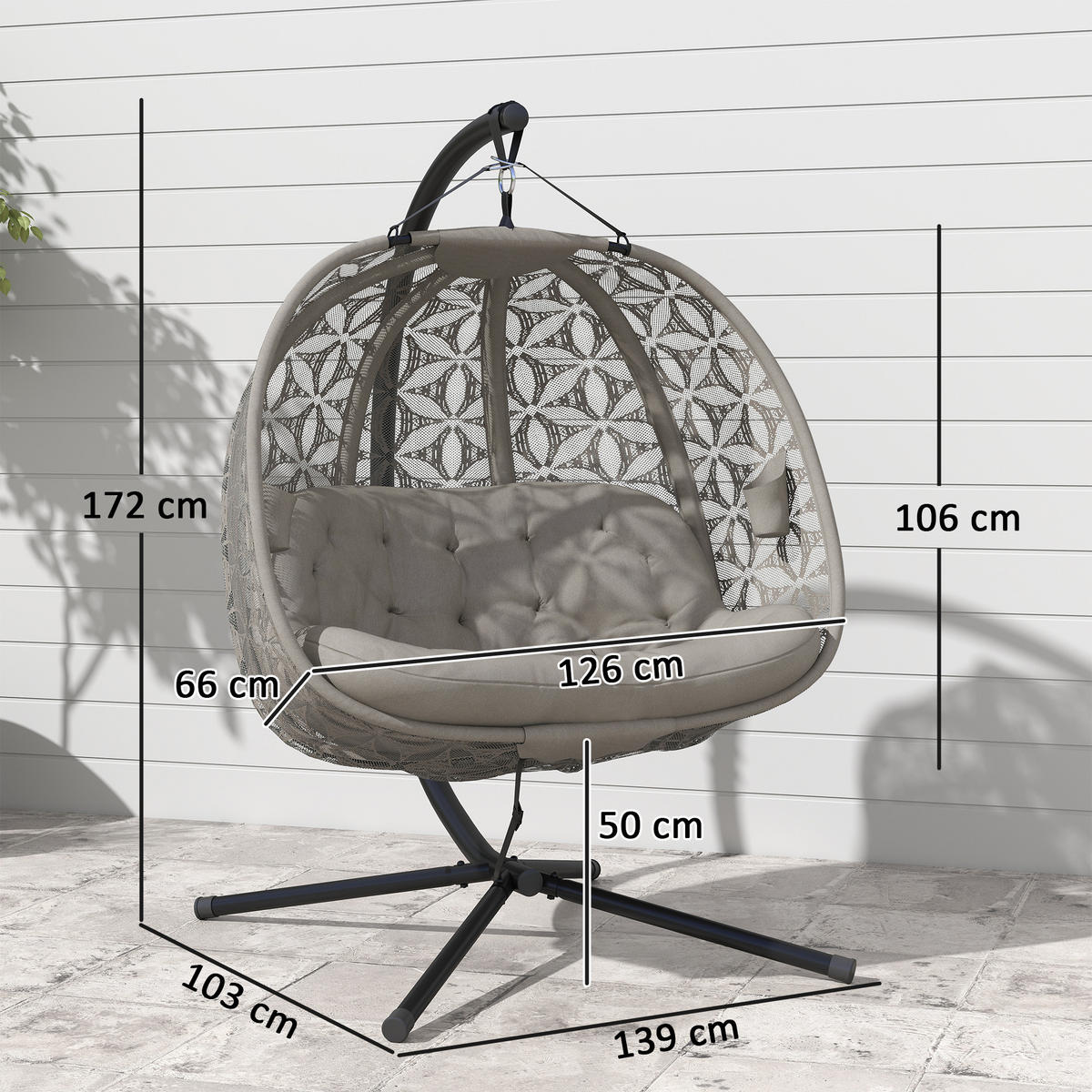 HÄNGESESSEL Mit Gestell DE-07068 mit Becherhaltern, Sicherheitsgurt - Sandfarben, Metall (126/176/126cm) - ComfortXL