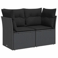 LOUNGESOFA mit Kissen und Armlehnen, 2-Sitzer, 124/62/69 cm, aus Poly Rattan, Schwarz - Schwarz, Kunststoff (62/69/124cm) - vidaXL