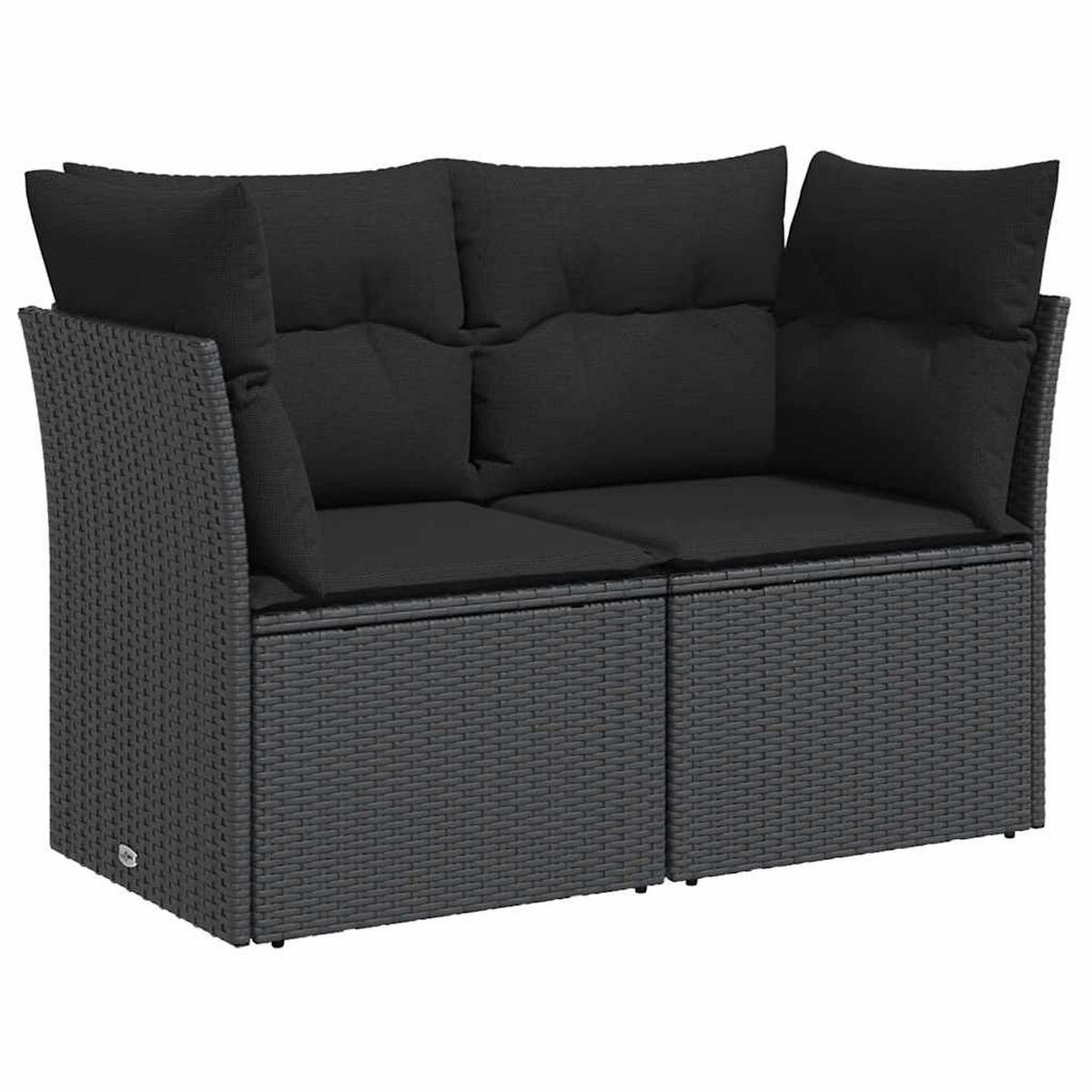 LOUNGESOFA mit Kissen und Armlehnen, 2-Sitzer, 124/62/69 cm, aus Poly Rattan, Schwarz - Schwarz, Kunststoff (62/69/124cm) - vidaXL