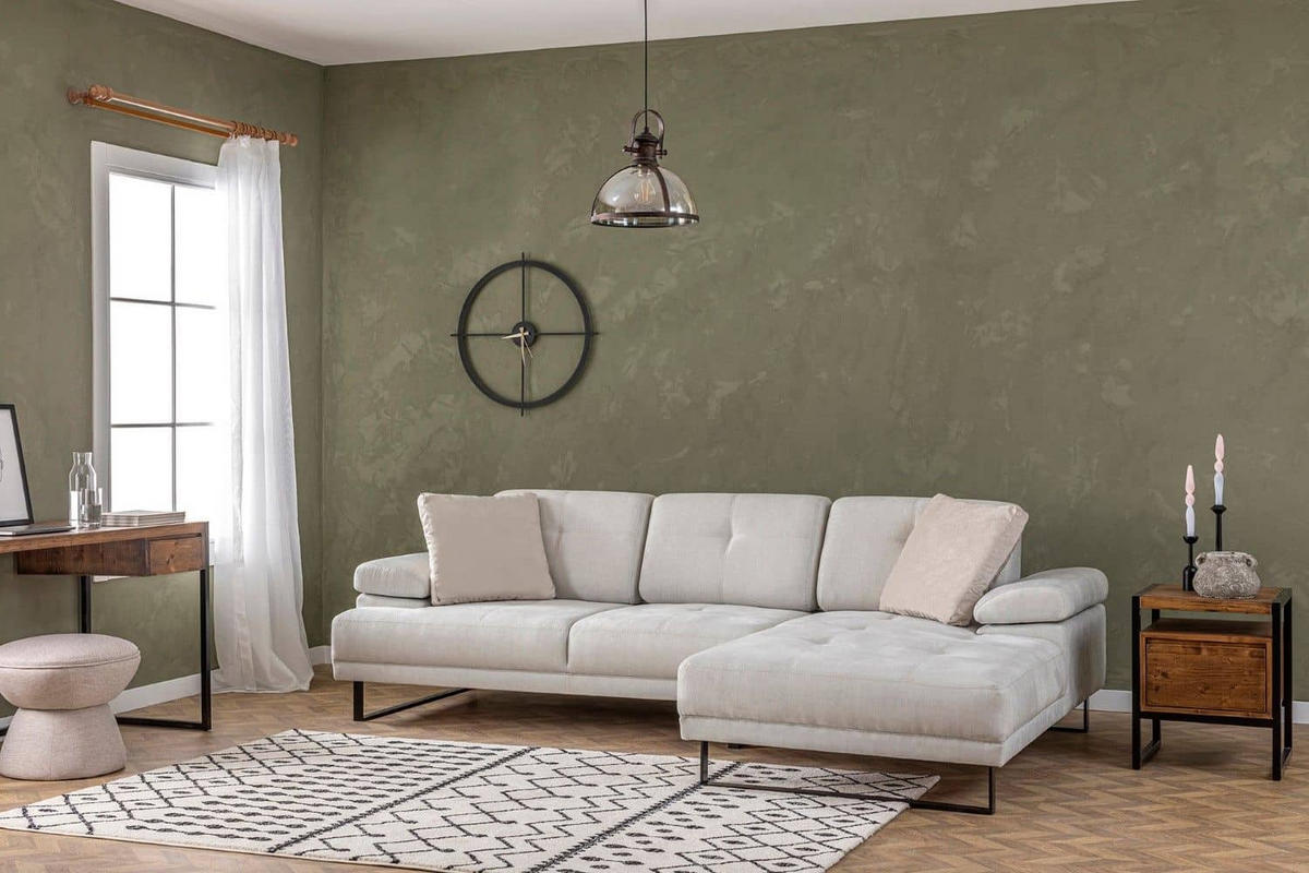 ECKSOFA mit verstellbarer Rückenlehne - Beige/Schwarz, Textil/Metall (174/314cm) - myHomelando