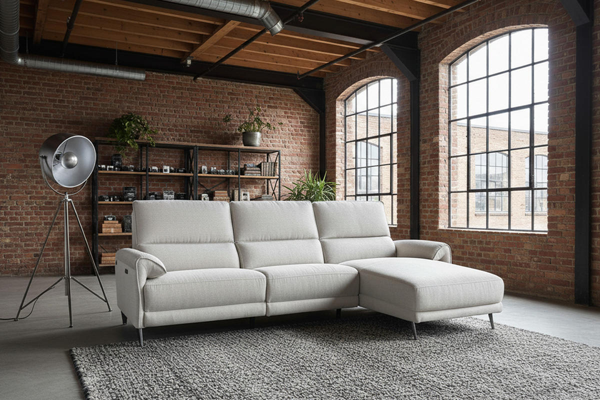 ECKSOFA ADRIANA Hellgrau Flachgewebe Relaxfunktion - Hellgrau/Schwarz, Textil/Metall (280/163cm) - KAWOLA