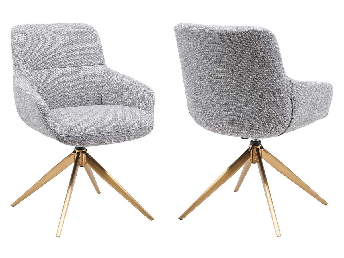 DREHSESSEL-SET Bokiz 3615/GL (2 Stück) - Goldfarben/Grau, Textil/Metall (57/86/63cm) - MIRJAN24