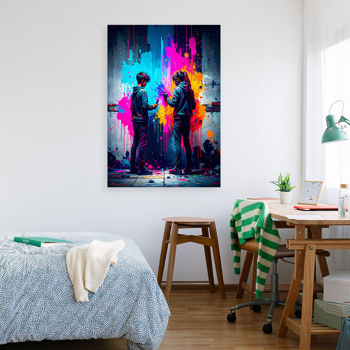 LEINWANDBILD Banksy Graffiti Street Art Abstrakt 80x120cm - Multicolor, Textil (80/120cm) - Feeby