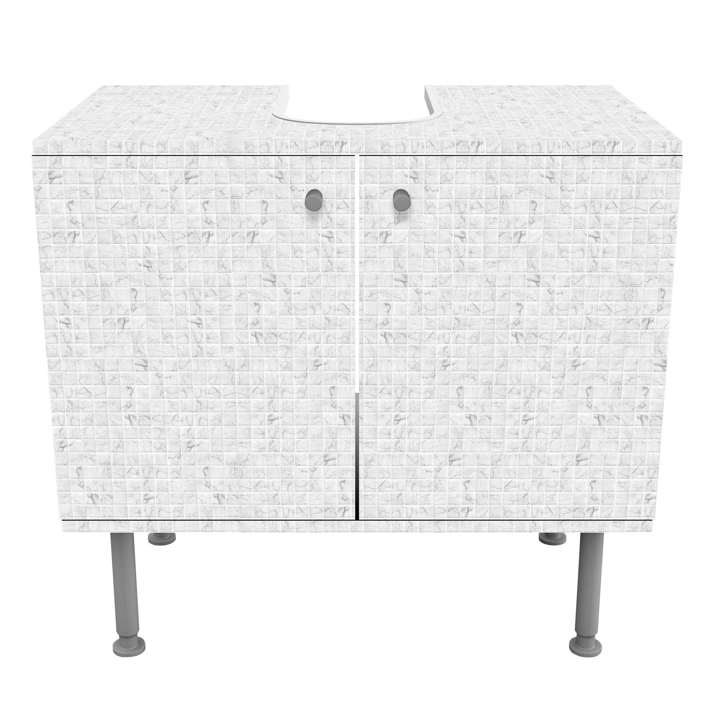 WASCHBECKENUNTERSCHRANK Mosaikfliese Marmoroptik Bianco Carrara 60/55/35 cm - Weiß, Holzwerkstoff (60/55/35cm) - Bilderwelten