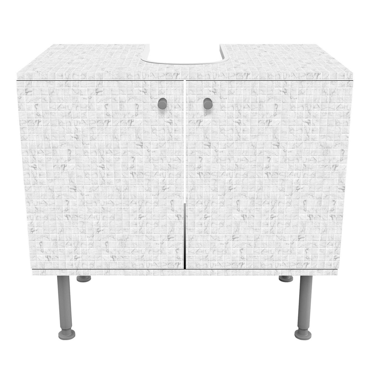WASCHBECKENUNTERSCHRANK Mosaikfliese Marmoroptik Bianco Carrara 60/55/35 cm - Weiß, Holzwerkstoff (60/55/35cm) - Bilderwelten