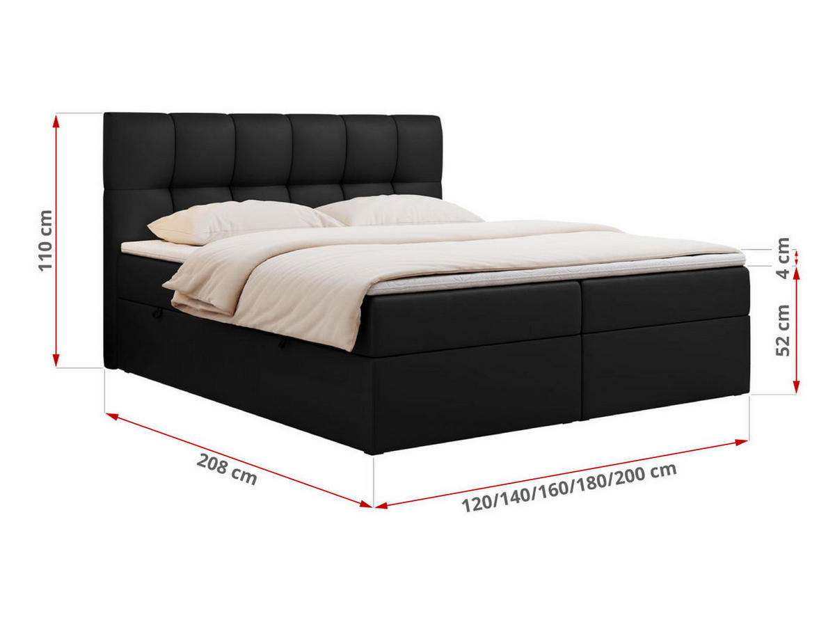 BOXBETT RICO 200/200 Schwarz Kunstleder - H3 - Schwarz, Holz/Textil (200/200cm) - MKS