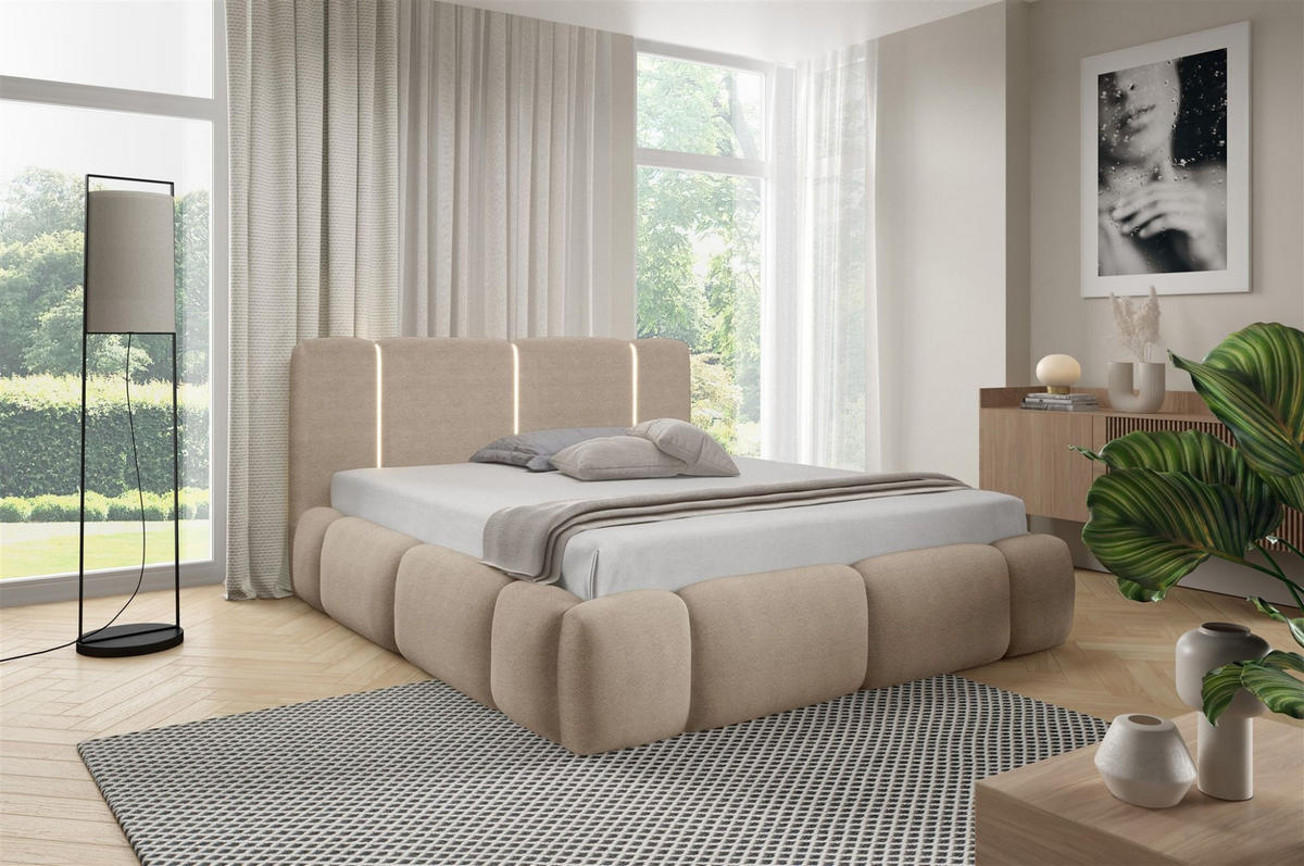 POLSTERBETT Springs Komplettset - Hellbraun, Holzwerkstoff/Textil (120/200cm) - Fun Möbel