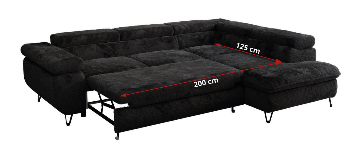 ECKSOFA PETER L Anthrazit Plüsch - Rechts Seite - Anthrazit/Schwarz, Textil/Metall (273/208cm) - MKS