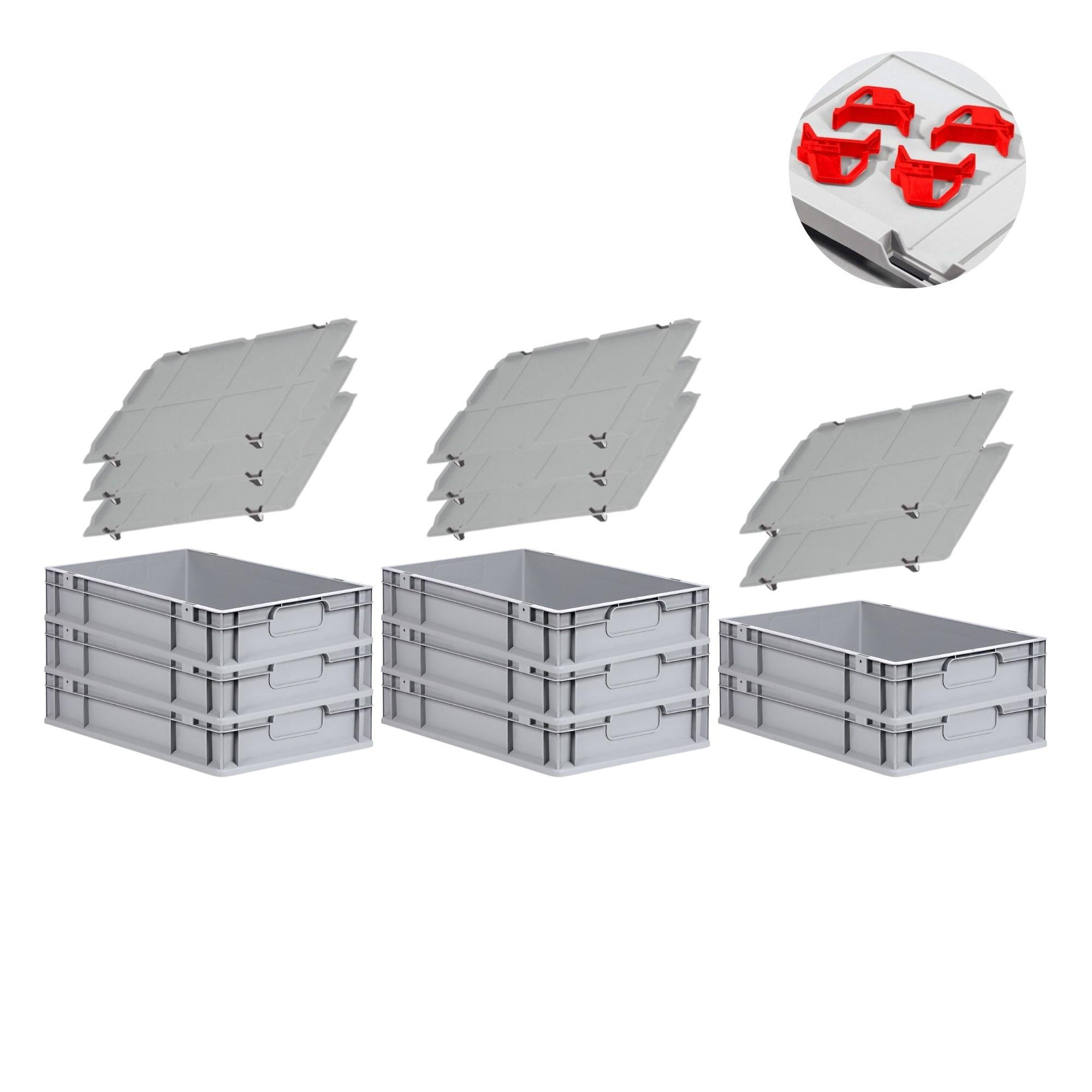 EUROBOX 8x Nextgen Economy Mit Auflagedeckel Grau/Rot Griffe Geschlossen 23 Liter - Rot, Kunststoff (40/12/60cm) - PROREGAL