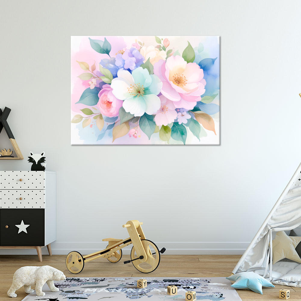 LEINWANDBILD Zarte bunte Blumen Aquarell 120x80cm - Multicolor, Textil (120/80cm) - Feeby