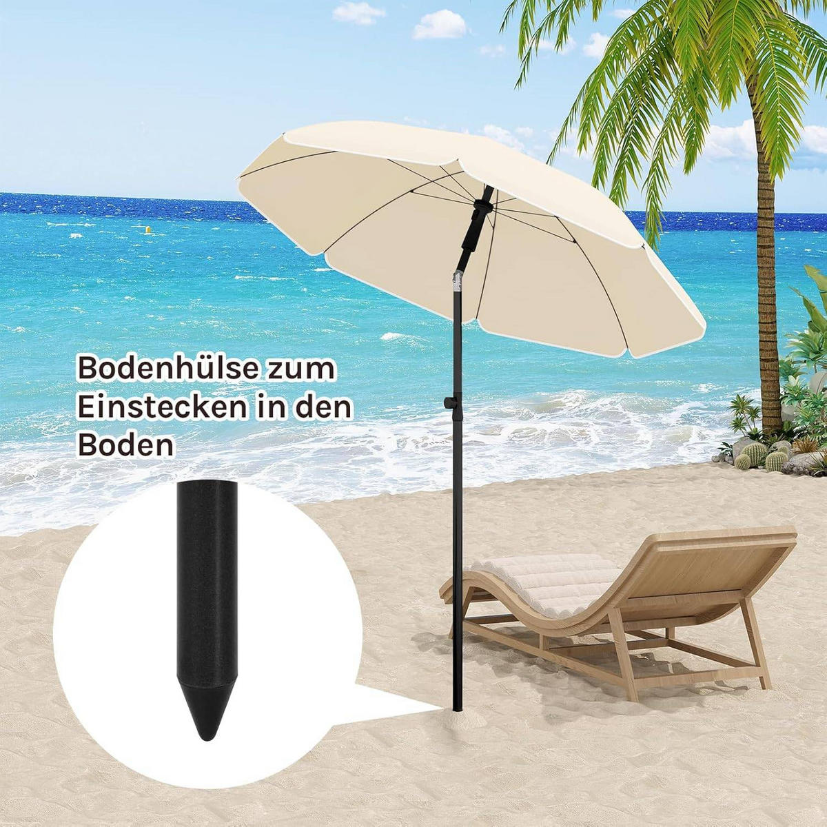 SONNENSCHIRM, Balkonschirm Strandschirm UV-beständig wasserdicht - Beige, Metall (155/155cm) - Woltu