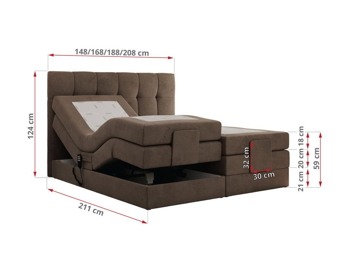 BOXBETT VITTORIA 140/200 - Braun Velvet - H3 - Braun, Holz/Textil (140/200cm) - MKS