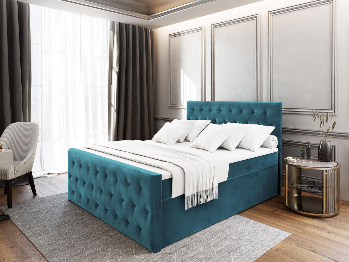 BOXBETT FONDI 140x200 cm mit Matratze und Topper - Blau - Blau, Holz (140/200cm) - MASSENO
