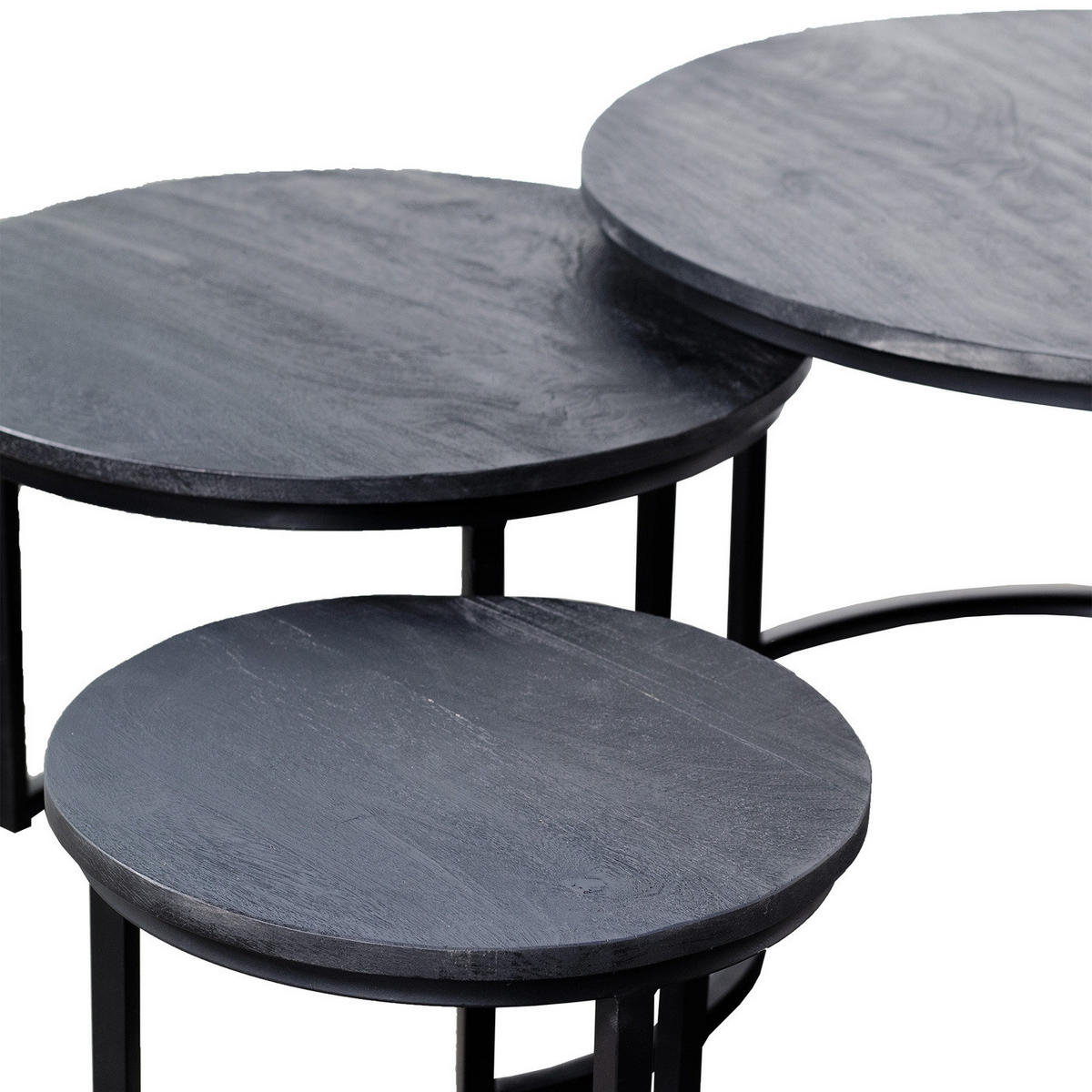 COUCHTISCH 3er-Set aus Mangoholz, schwarz - Schwarz, Metall (75/75/48cm) - Giga Meubel