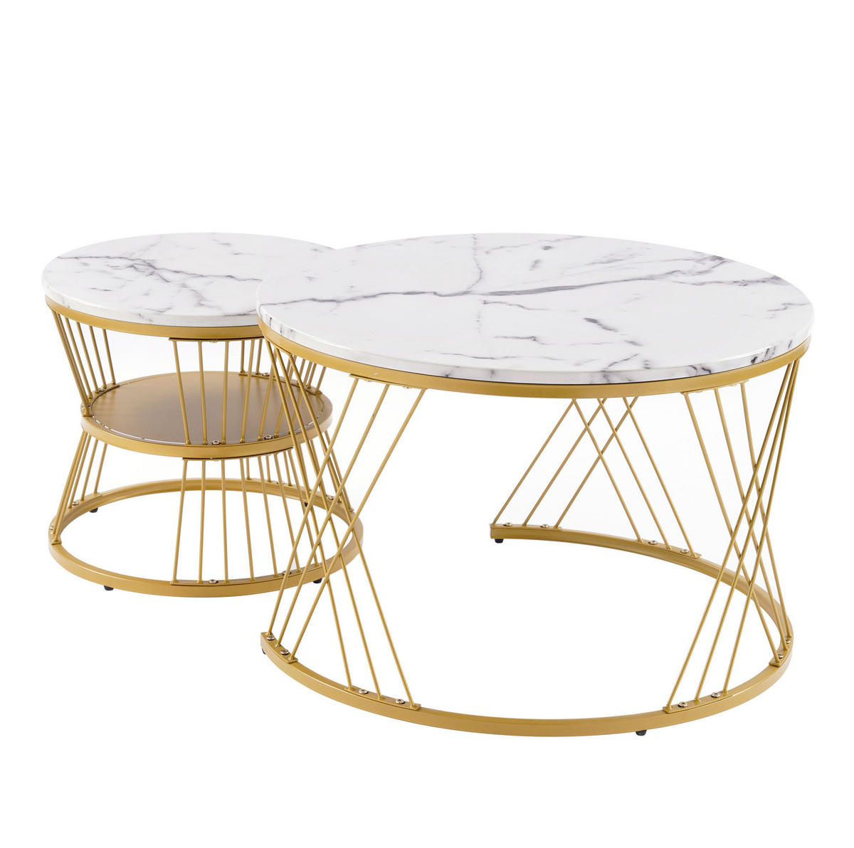SET klub stolića 70/70/47 i 45/45/40 cm bijeli od MDF-a s visokim sjajem i ugniježđenim dizajnom - bijela, drvni materijal (70/70/45cm) - OKWISH