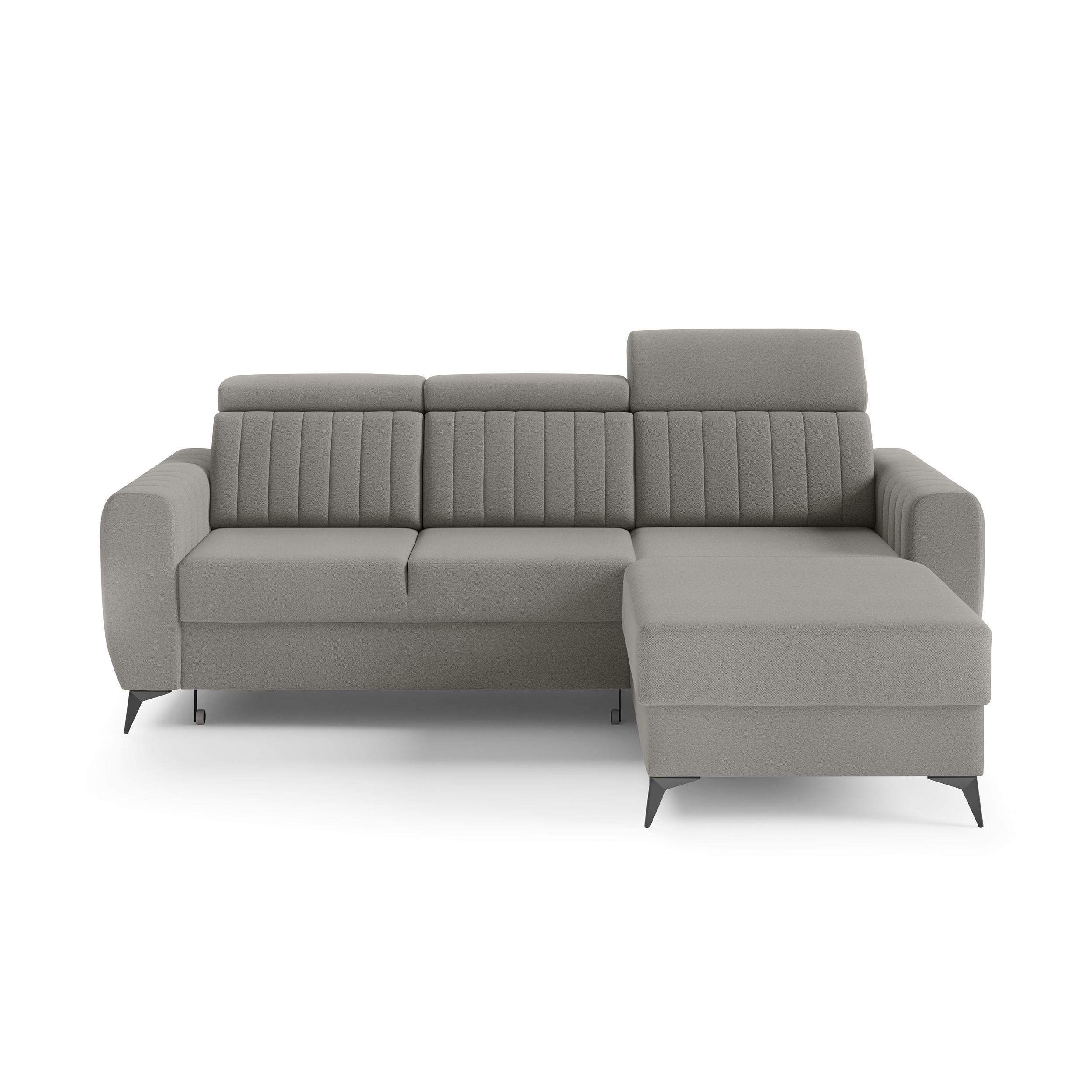 ECKSCHLAFSOFA Connor I verstellbare Kopfstützen, Dunkelbeige - Beige/Schwarz, Textil (238/176cm) - Beautysofa