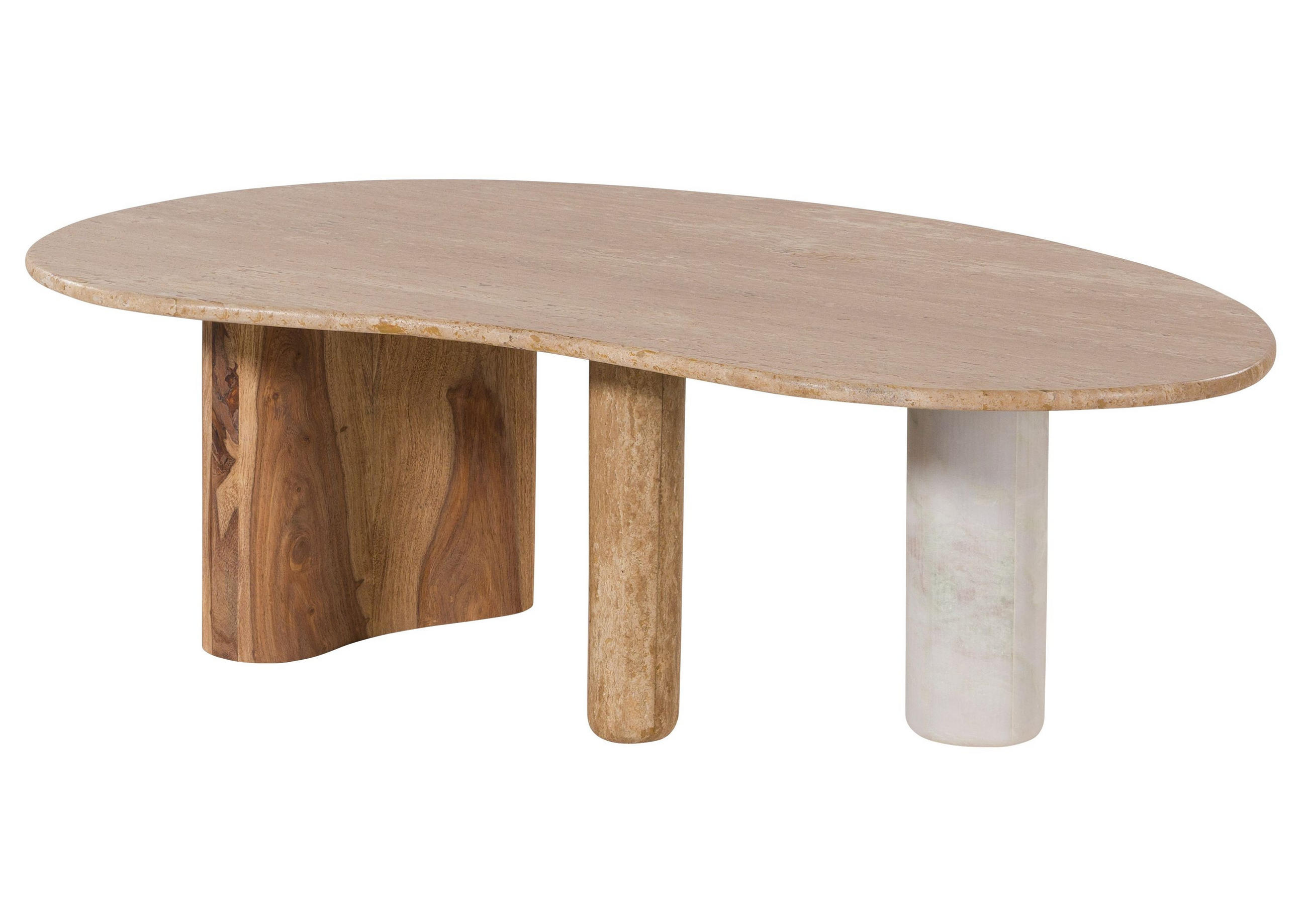 COUCHTISCH Sheesham 100x65x31 natur sandgestrahlt lackiert / Marmor weiß ORGANIC COLLECTION #31 - Braun, Holzwerkstoff (65/100/31cm) - Massivmoebel24