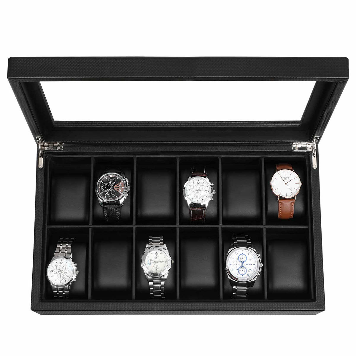 UHRENBOX FÜR 12 UHREN MIT BEZUG - Schwarz, Holzwerkstoff (9/36.2cm) - Hansiro