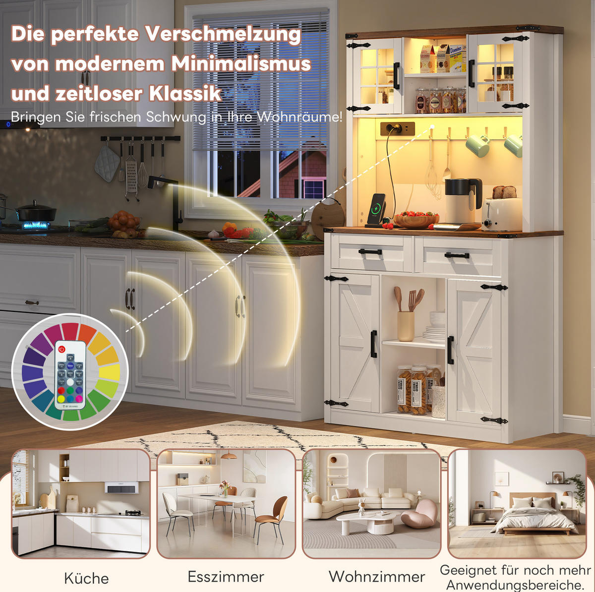 SIDEBOARD in Braun/Weiß mit LED-Beleuchtung und USB- und Type-C-Anschlüssen,172/40/100 cm - Braun, Holzwerkstoff (100/172/40cm) - Flora Grace