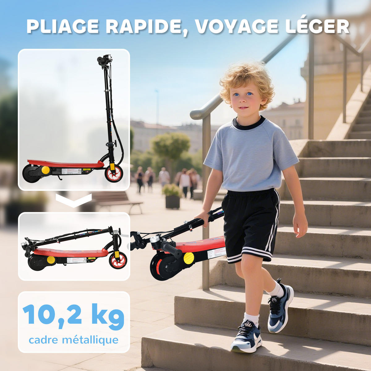 KINDERSCOOTER DE-16981 klappbar 120 W 12 km/h Rot - Rot, Metall (75/48/105cm) - ComfortXL