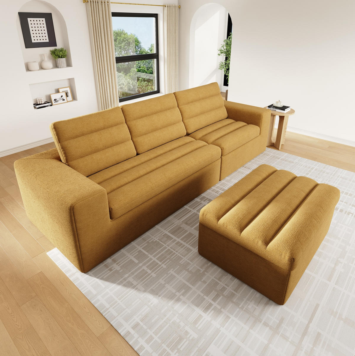 SOFA Modulares Ecksofa mit Hocker 253 x 161 x 89 cm Orange - Orange, Kunststoff (161/253cm) - Meubliv