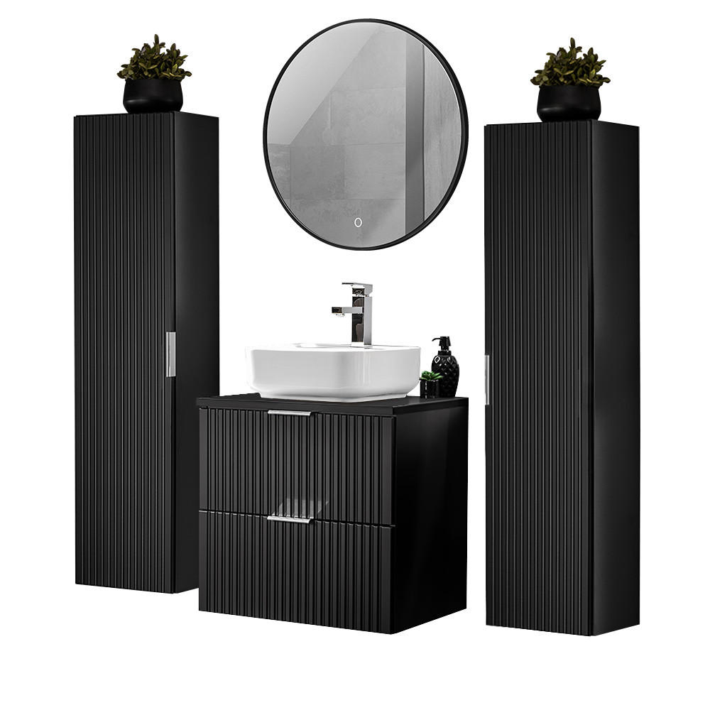 BADMÖBEL-SET 4-TLG. Adelaide-56 - Schwarz, Holzwerkstoff (160/200/47cm) - Lomado