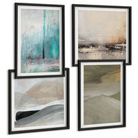 BILDER SET 4er Set - 50x50 cm & 40x60 cm Schwarzer Rahmen - Gemalte abstrakte Dekorationen - Schwarz, Kunststoff (50/50cm) - TULUP