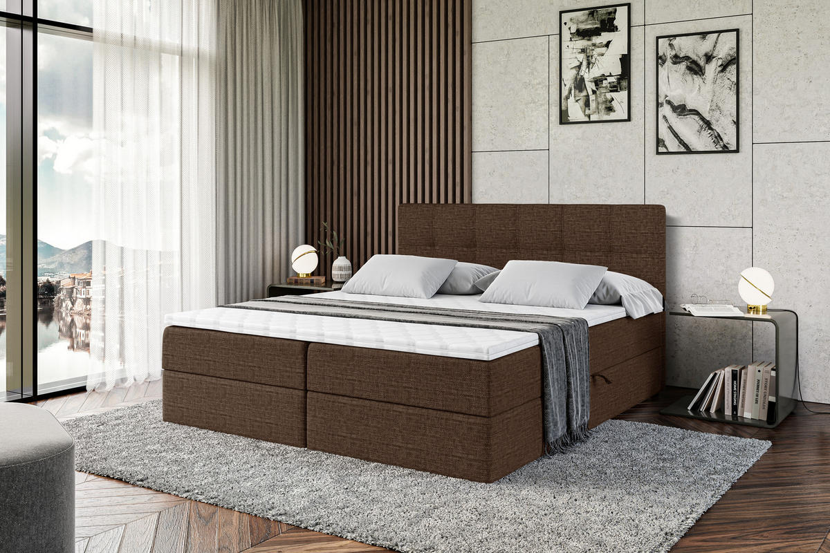BOXBETT mit Matratze H3 und Lattenrost - MARCE - 160x200 Braun - Braun, Holzwerkstoff (160/200cm) - ALTDECOR