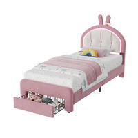 KINDERBETT 90 x 200 cm mit LED Hasenohren Kopfteil,Polsterbett mit Lattenrost, Samtstoff, Mit Schubladen,für Kinder, Mädchen - Pink, Holz/Holzwerkstoff (90/200cm) - BursDany