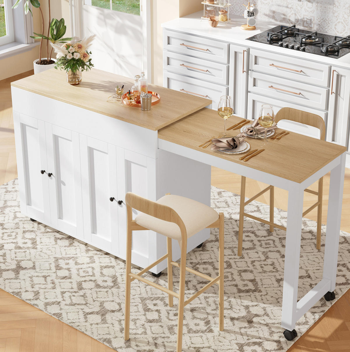 BARTISCH aus MDF, ausziehbar 117-180/50/94,6 cm mit 6 Ablagefächern, Weiß - Weiß, Holzwerkstoff (50/94.6/117cm) - Redom