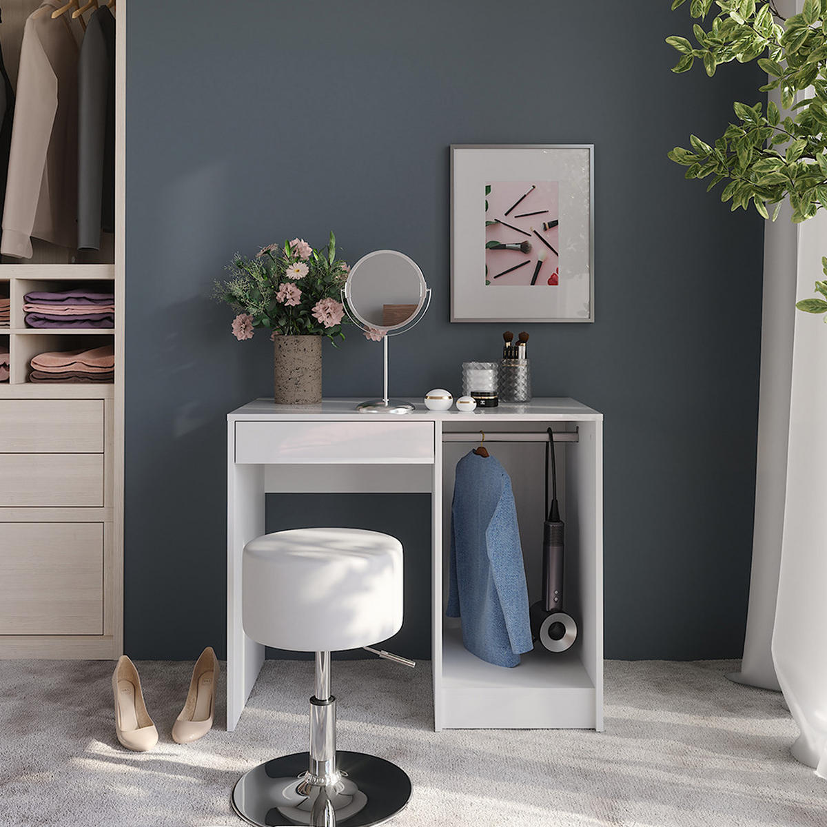 TOALETNÍ STOLEK Sherry Bílá/bílý vysoký lesk - vysoce lesklá bílá, kompozitní dřevo (89.8/76/50.1cm) - Vicco