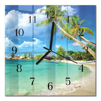 WANDUHR 30x30 cm - Strandpalmen - Grün, Glas (30/30/0.4cm) - TULUP