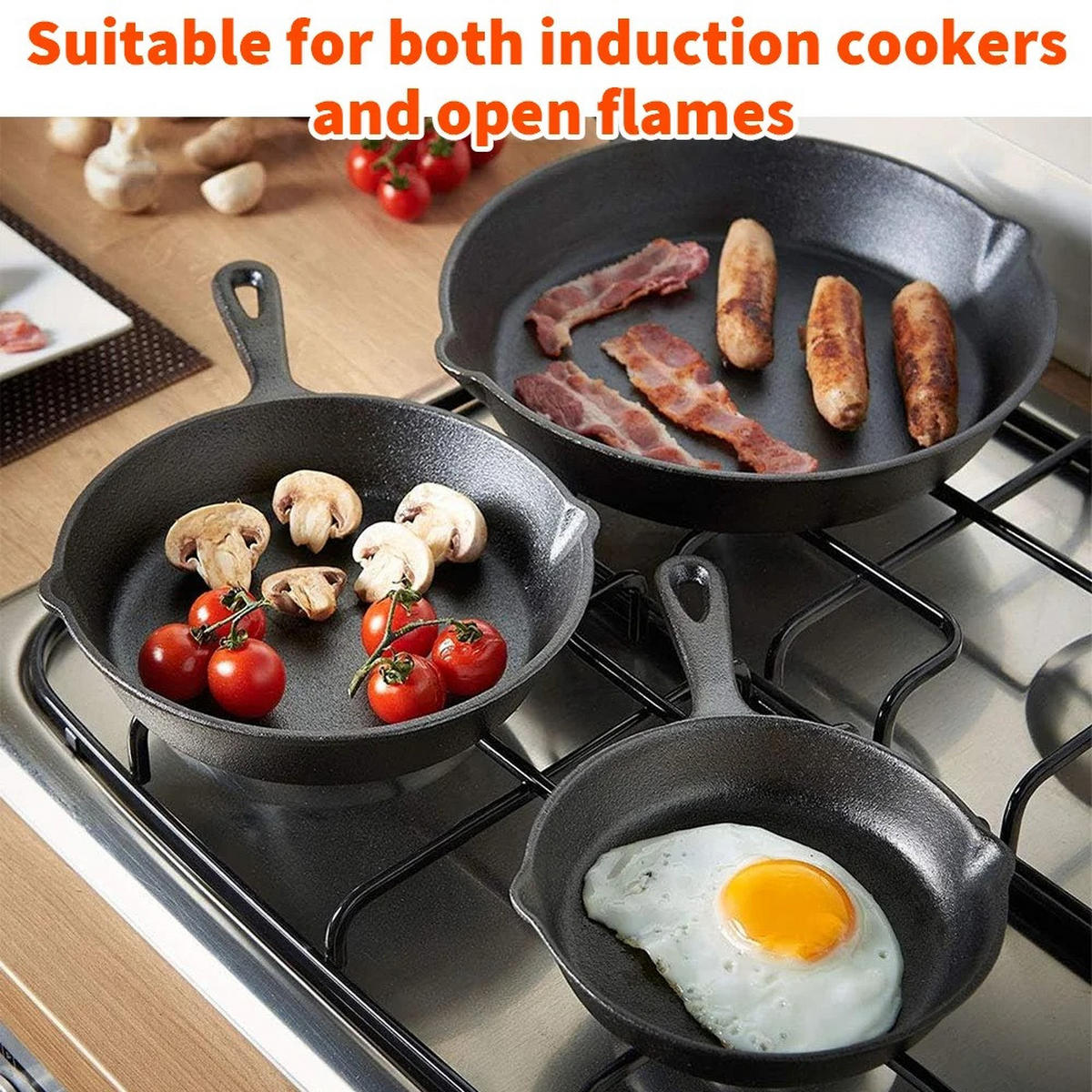 PFANNENSET CastIron Schwarz 3er set - Schwarz, Metall - Kaket