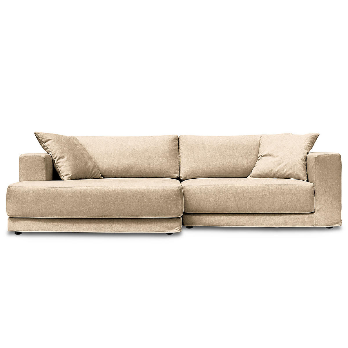 ECKSOFA mit Wechselbezug - Longchair, Webstoff - Beige/Schwarz, Kunststoff/Textil (260/155cm) - home24