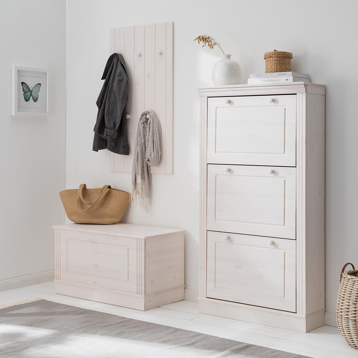 GARDEROBENBANK - Kiefer massiv - Kieferfarben, Holz (80/45/42cm) - home24