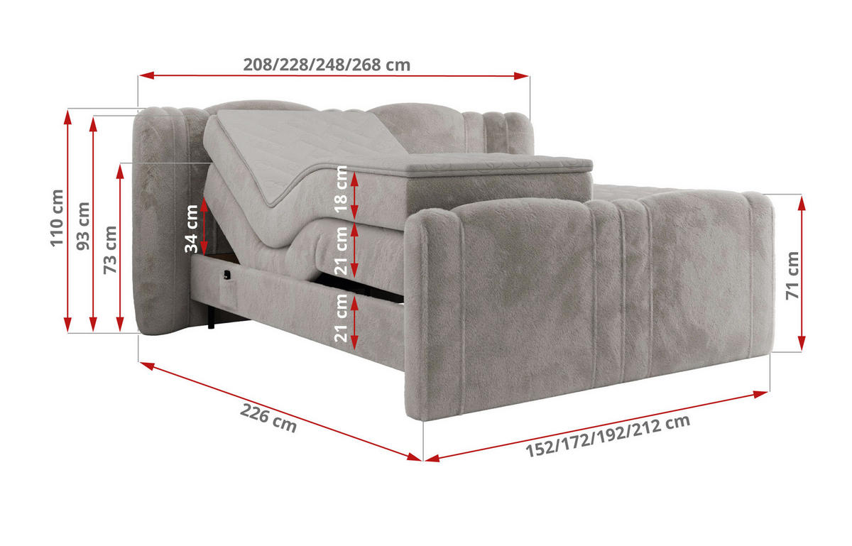 BOXBETT FORTINA 140/200 - Hellgrau Plüsch - H3 - Hellgrau, Holz/Textil (140/200cm) - MKS