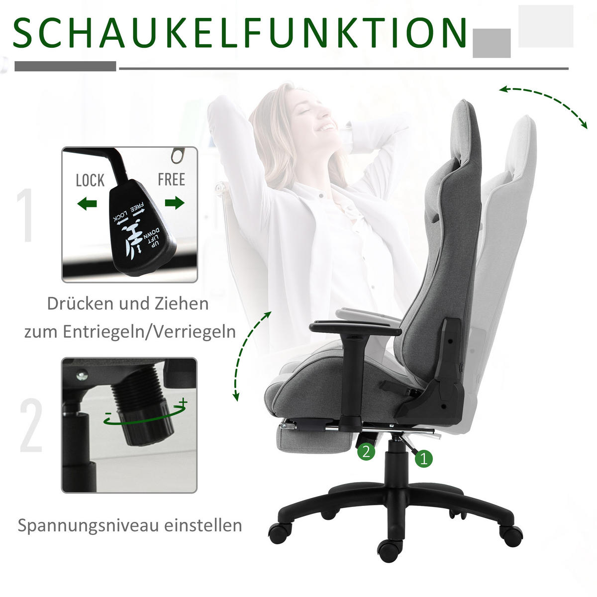 BÜROSTUHL, Schreibtischstuhl, PP, Grau - Grau, Kunststoff (57/135/73cm) - Vinsetto