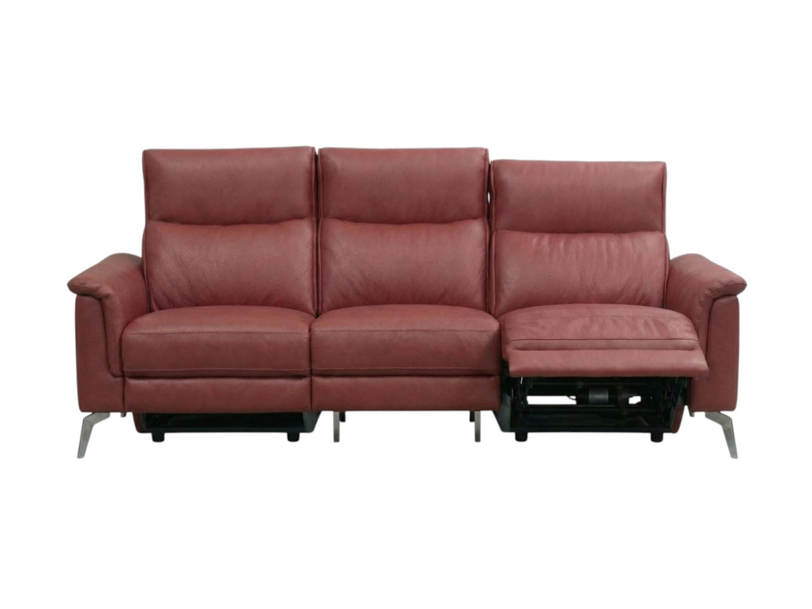 3-SITZER Sofa Borea Echtleder mit 1 x Relaxfunktion Rot - Rot, Leder/Metall (220/102/98cm)