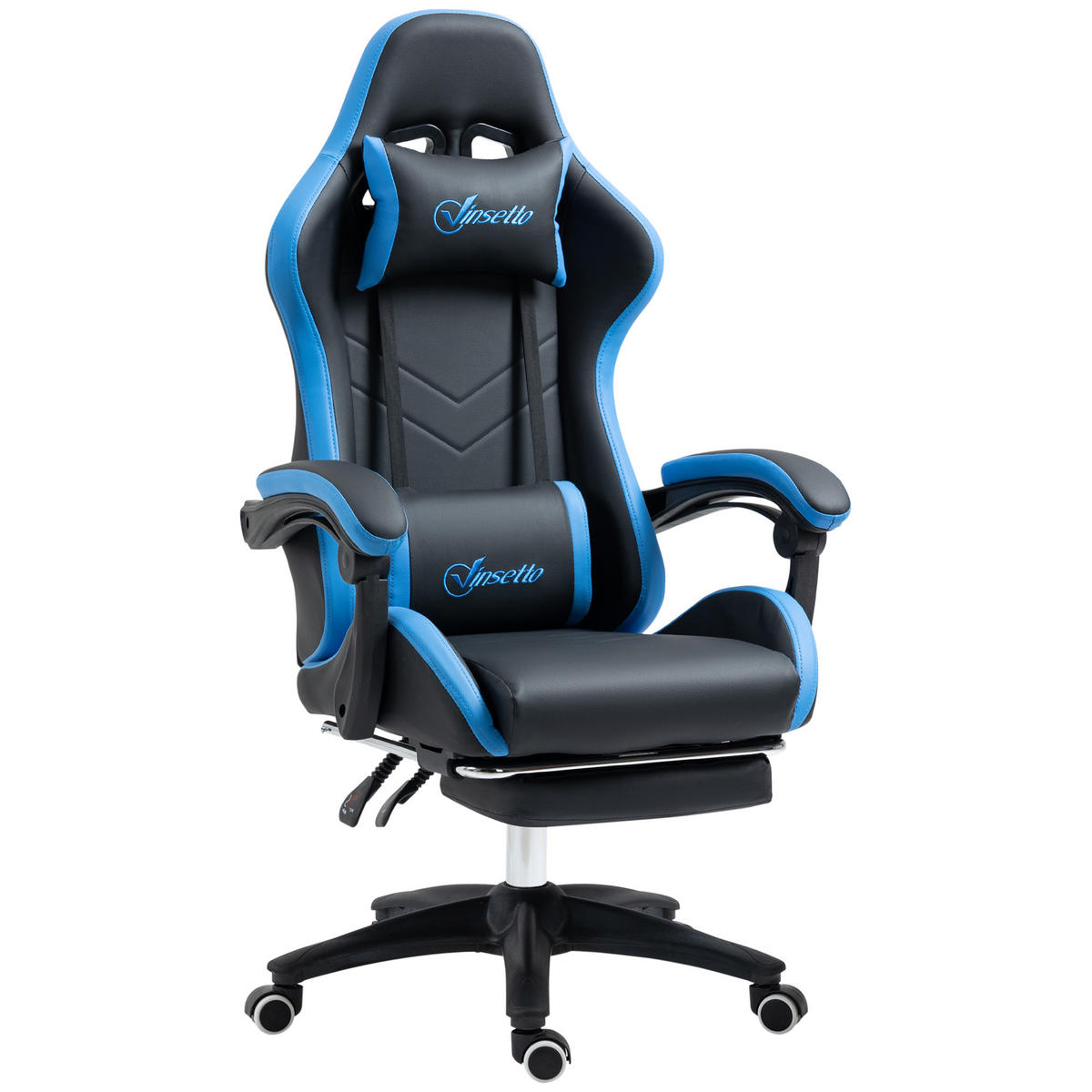 GAMINGSTUHL DE-05131 Mit Kopf- & Lendenstütze, neigbar Blau/Schwarz - Blau/Schwarz, Metall (65/129/65cm) - ComfortXL