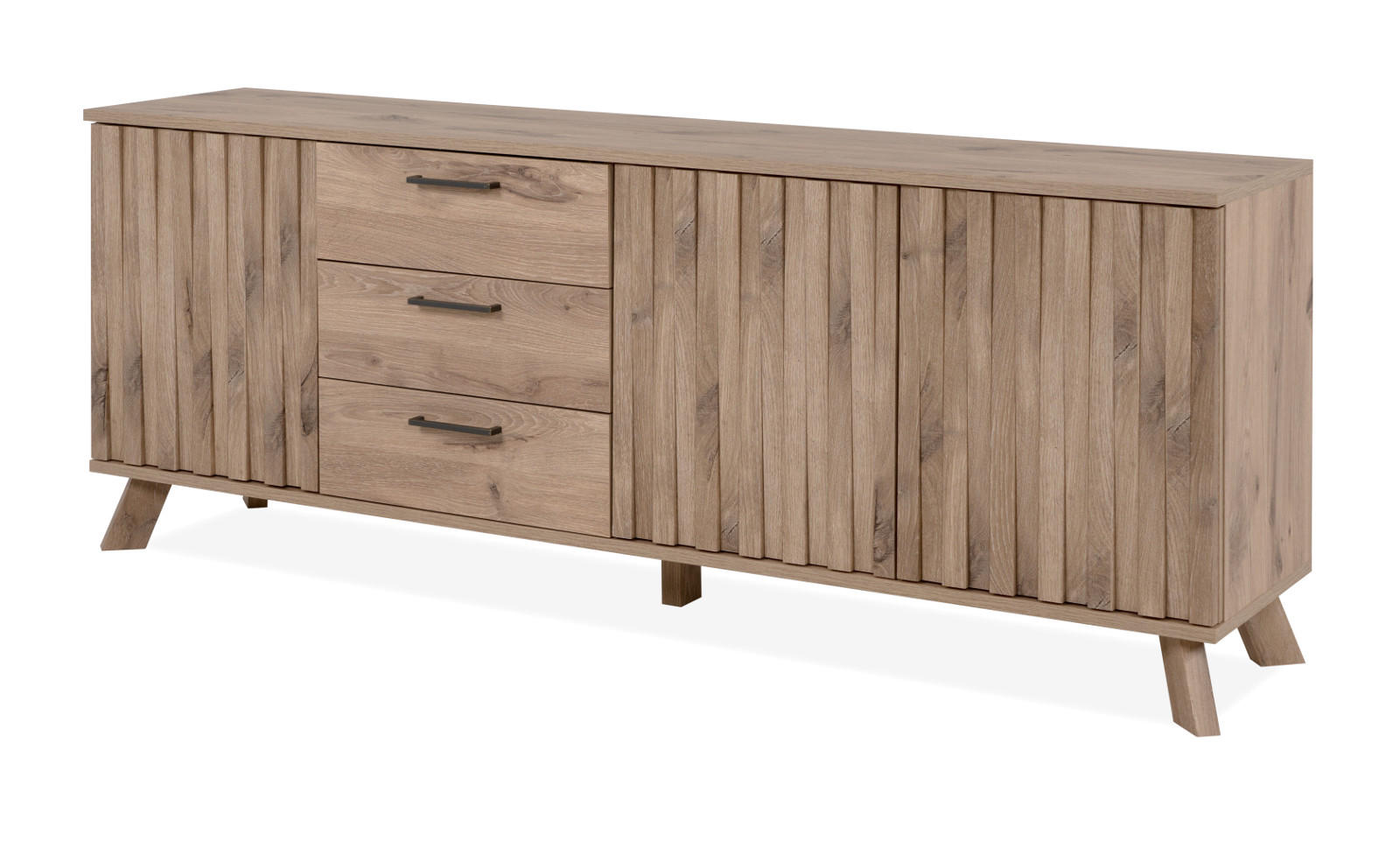 SIDEBOARD Eiche 175 cm, Kommode mit Push-to-Open und 3D Relief - Eichefarben/Messingfarben, Holzwerkstoff/Metall (175/68/40cm) - Furn.Design